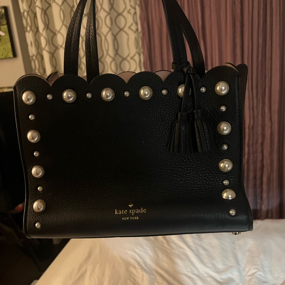 kate spade Handbags - Kate Spade Hayes Street Black Leather Pearl Studded Scalloped Handbag